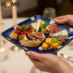 DANNY HOME Square Ceramic Dinner PlateBlue Polka Dot Design