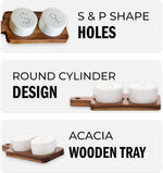 Danny Home ceramic salt and pepper shaker set with acacia wooden tray premium kitchen seasoning set