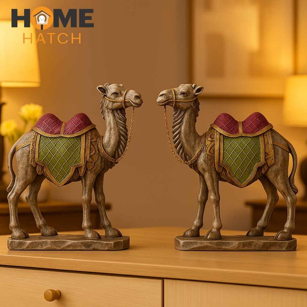Decorative Camel Figurine – Handcrafted Statue with Colorful Saddle