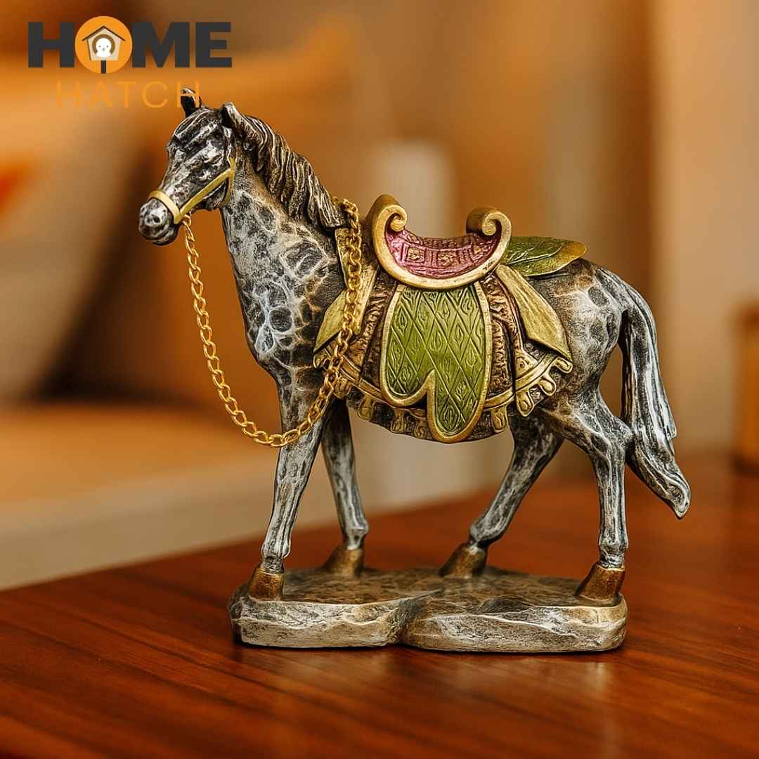 Decorative Horse Figurine – Handcrafted Statue with Colorful Saddle