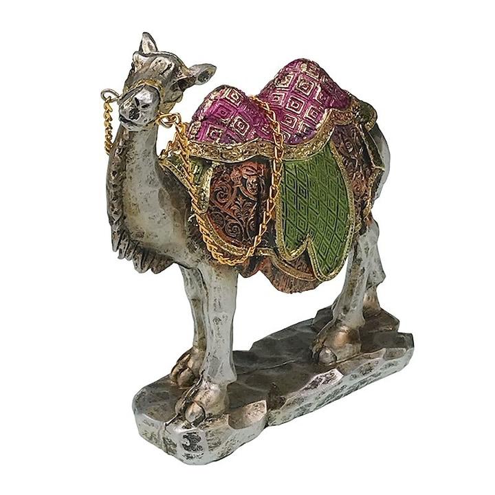 Decorative Camel Figurine with Colorful Saddle and Golden Chain – Handcrafted Resin Statue for Home Décor in Pakistan