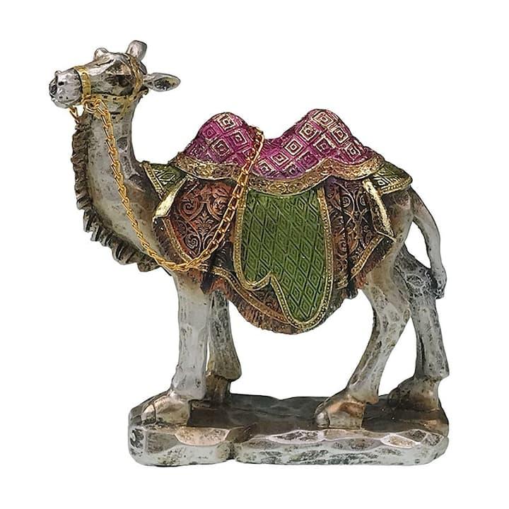 Decorative Camel Figurine with Colorful Saddle and Golden Chain – Handcrafted Resin Statue for Home Décor in Pakistan