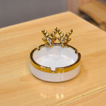 Dual-Headed Deer Round Porcelain Ashtray