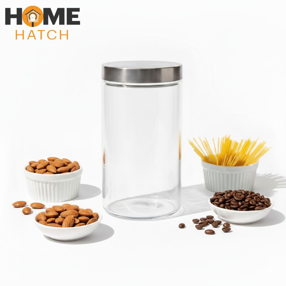 Delisoga® Clear Glass Storage Jars – Airtight Kitchen Containers 1.64 Litre Capacity