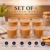 Delisoga Glass Tea & Coffee Mug Set of 6 240ml | Clear Ribbed Glass Cups with Handle