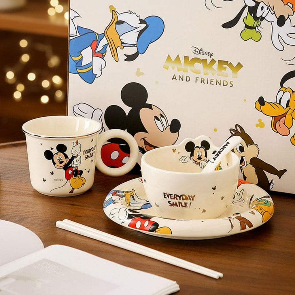 Disney Original Mickey Mouse 5-piece ceramic dinnerware set with plate bowl cup spoon and gift box