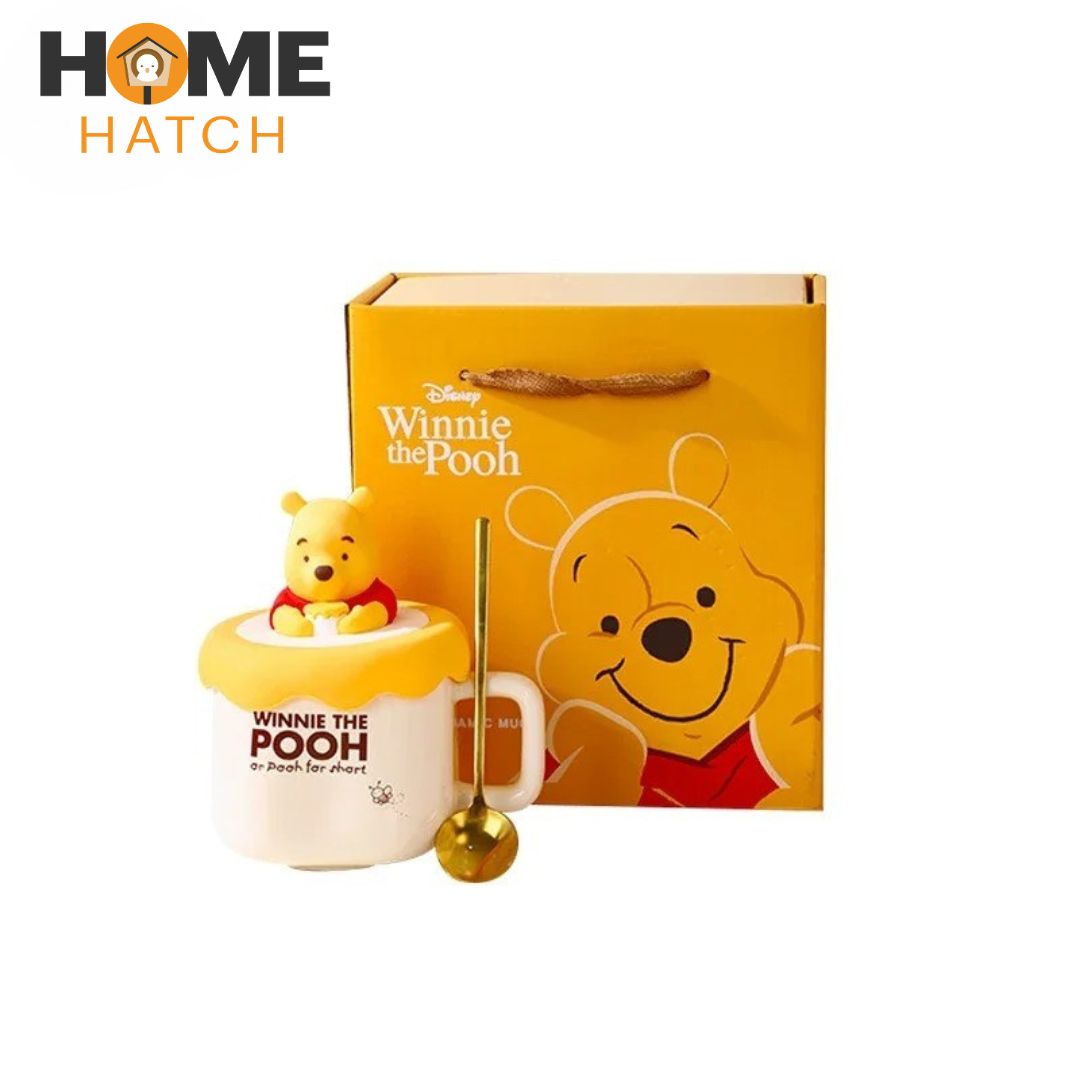 Disney Winnie the Pooh Porcelain Mug with Silicone Lid & Spoon – 3 Piece Set – 320ml