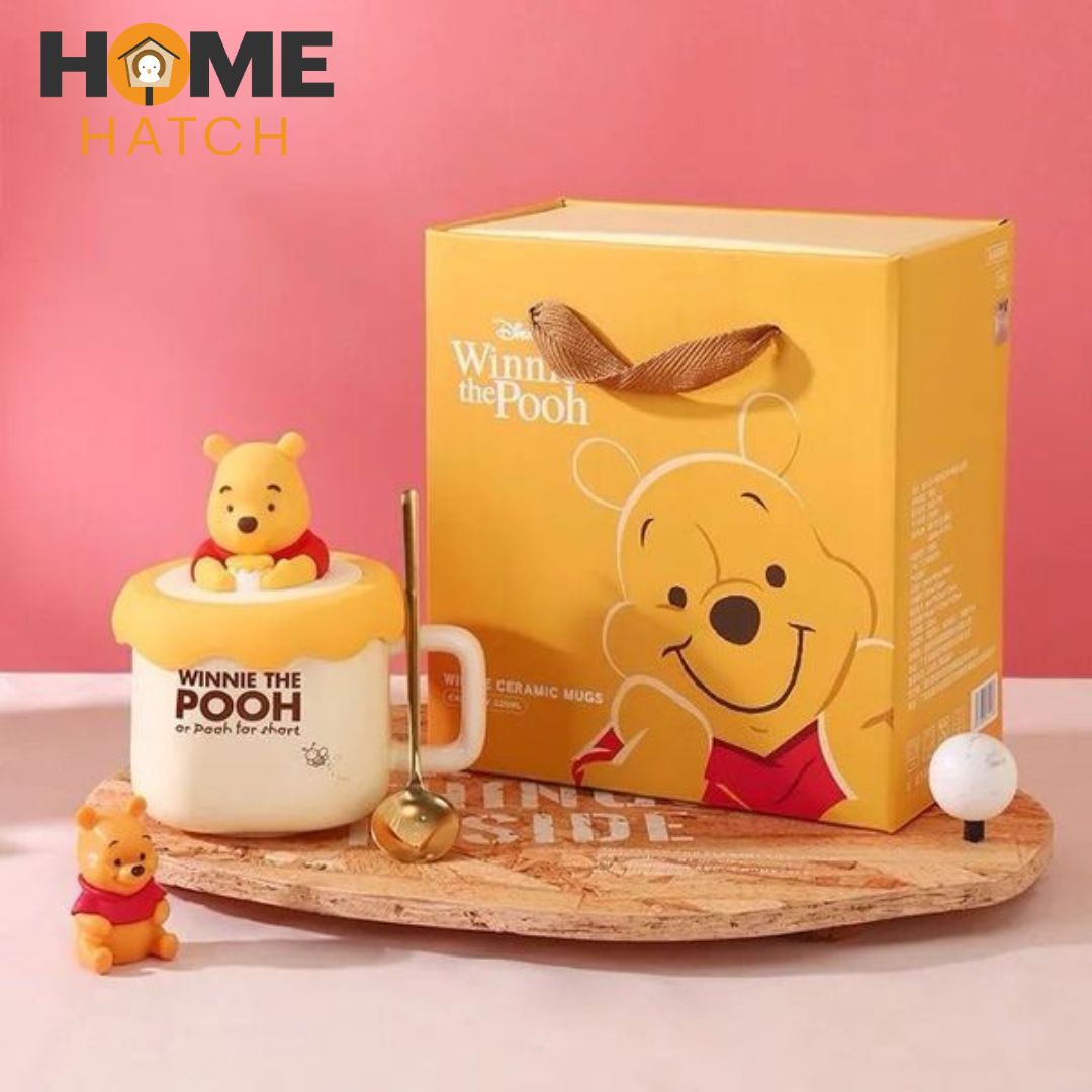 Disney Winnie the Pooh Porcelain Mug with Silicone Lid & Spoon – 3 Piece Set – 320ml