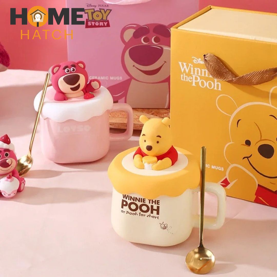 Disney Winnie the Pooh Porcelain Mug with Silicone Lid & Spoon – 3 Piece Set – 320ml