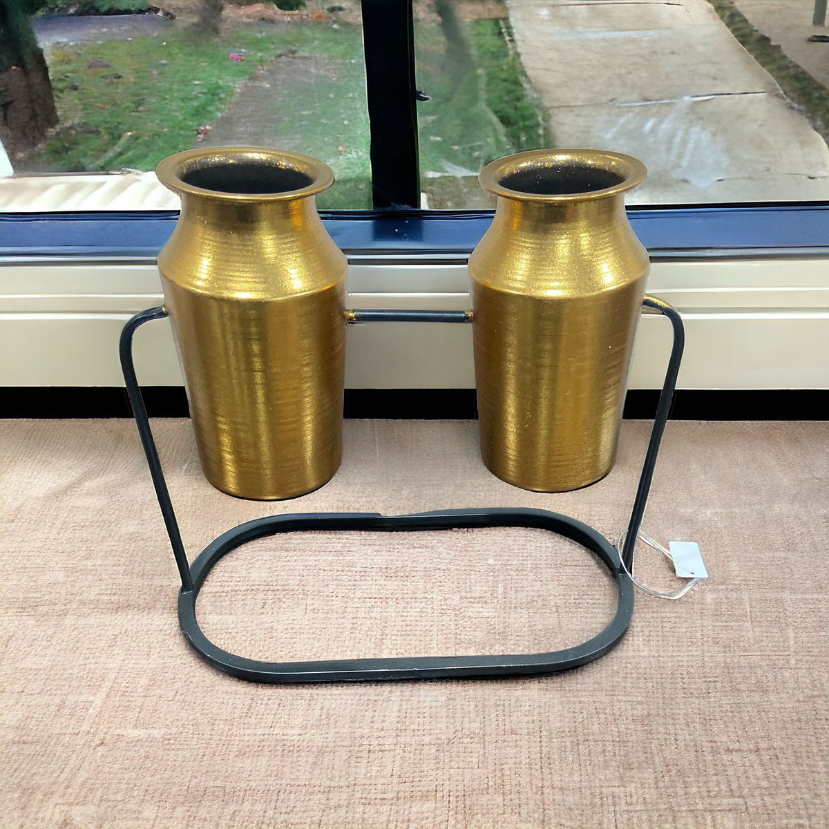 Double Golden Metal Planter With Stand | Pots & Vases