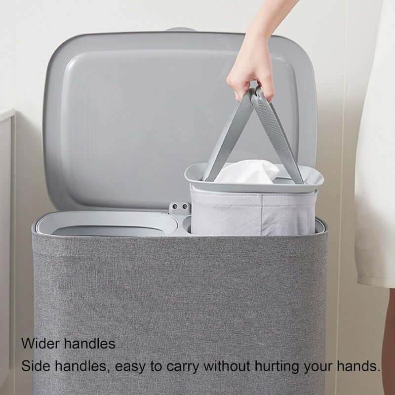 Double Laundry Hamper with Removable Bags – 2-Section Sorter Basket