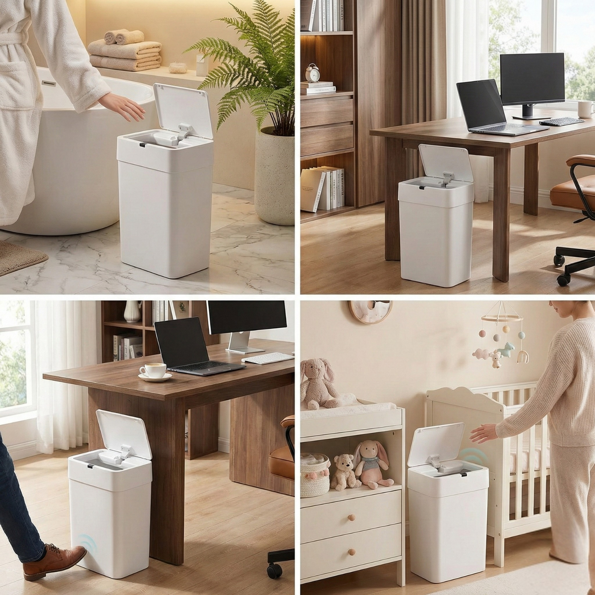 Smart Auto Sensor Trash Can Horizontal Touchless Bin for Narrow Spaces Kitchen & Bathroom Motion Waste Bin