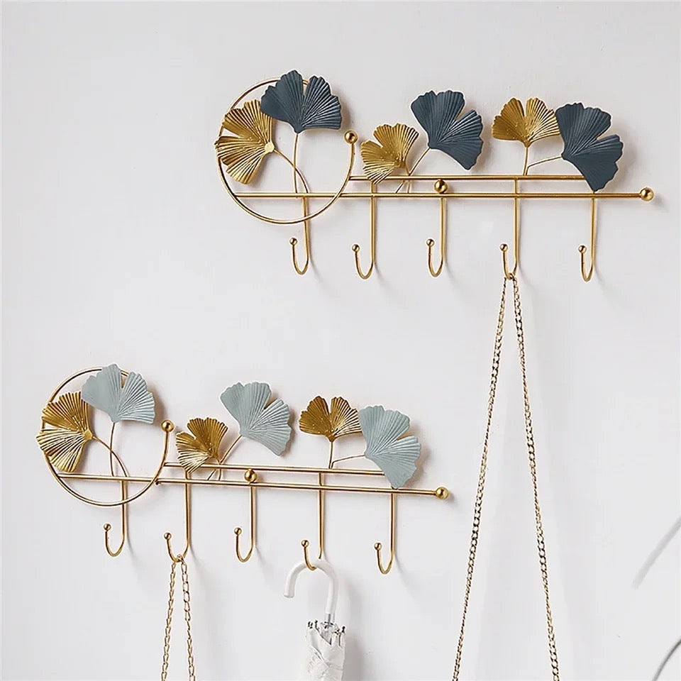 Gold And Turquoise Leaf Multiple Wall Hanging Hooks