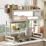 Stainless Steel Over The Sink Dish Drying Rack With Utensil Holder