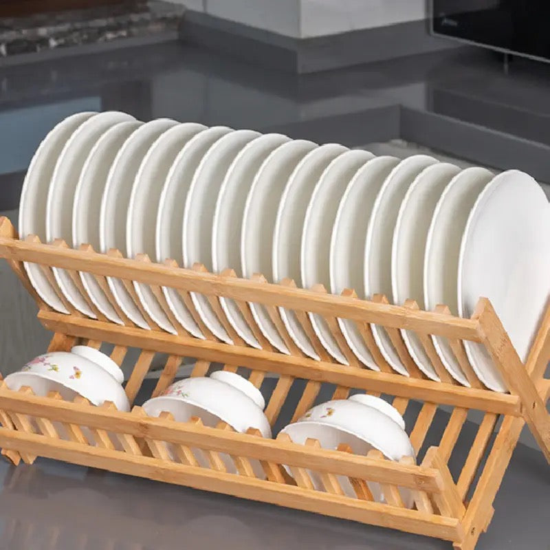 Bamboo Wood Foldable Dish Drying Rack Holder