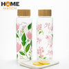 Floral Printed Glass Water Bottle with Bamboo Lid
