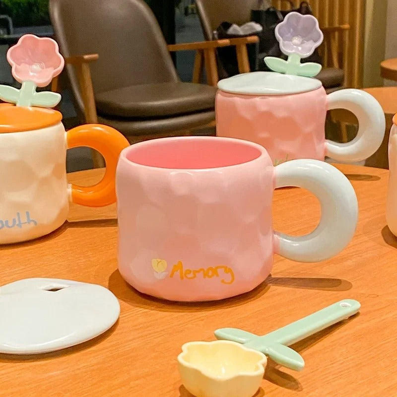 Flower lid ceramic coffee mug cute home and office drinkware – Home Hatch Pakistan”