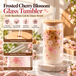 frosted cherry blossom glass tumbler, cherry blossom glass cup, floral glass tumbler, frosted glass tumbler with bamboo lid, glass tumbler with glass straw, cherry blossom iced coffee cup, aesthetic iced coffee glass, reusable glass drinking cup, floral printed glass tumbler, bamboo lid glass cup, frosted floral drinking glass, reusable iced coffee tumbler, cute glass tumbler Pakistan, aesthetic glass cups Pakistan, glass tumbler with straw Pakistan, iced coffee cup Pakistan, cherry blossom tumbler Pakistan
