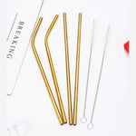 7-Pcs Reusable Stainless Steel Drinking Straws With Cleaning Brush - Home Hatch