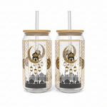 Ramzan Themed Glass Tumbler with Bamboo Lid & Straw