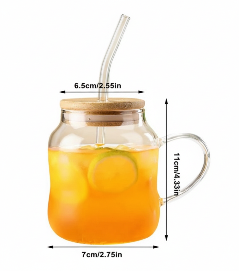 Glass Tumbler with Bamboo Lid & Straw – Iced Tea & Coffee Cup