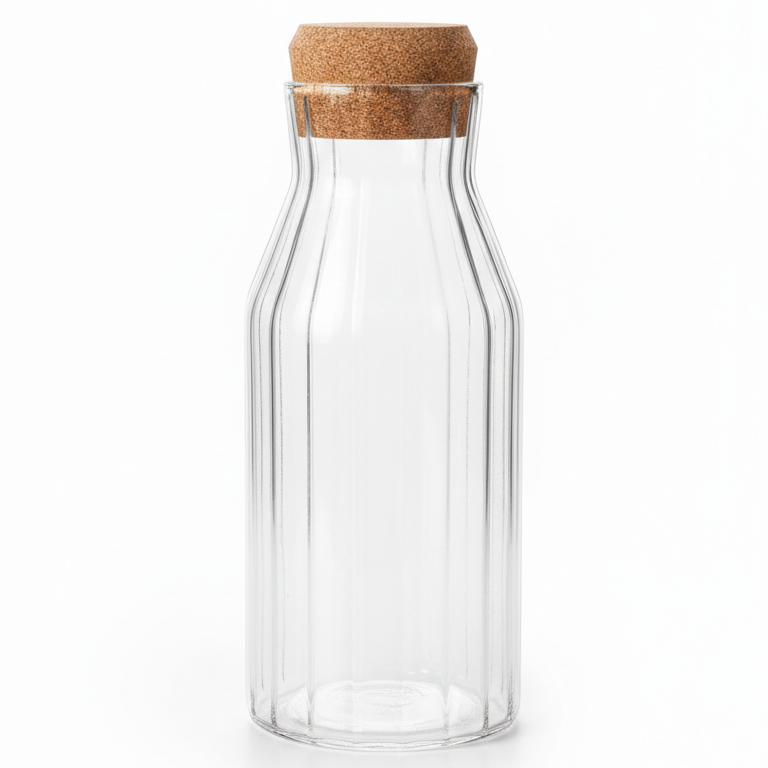 Ribbed glass cork bottleclear storage jar for water juice and kitchen display