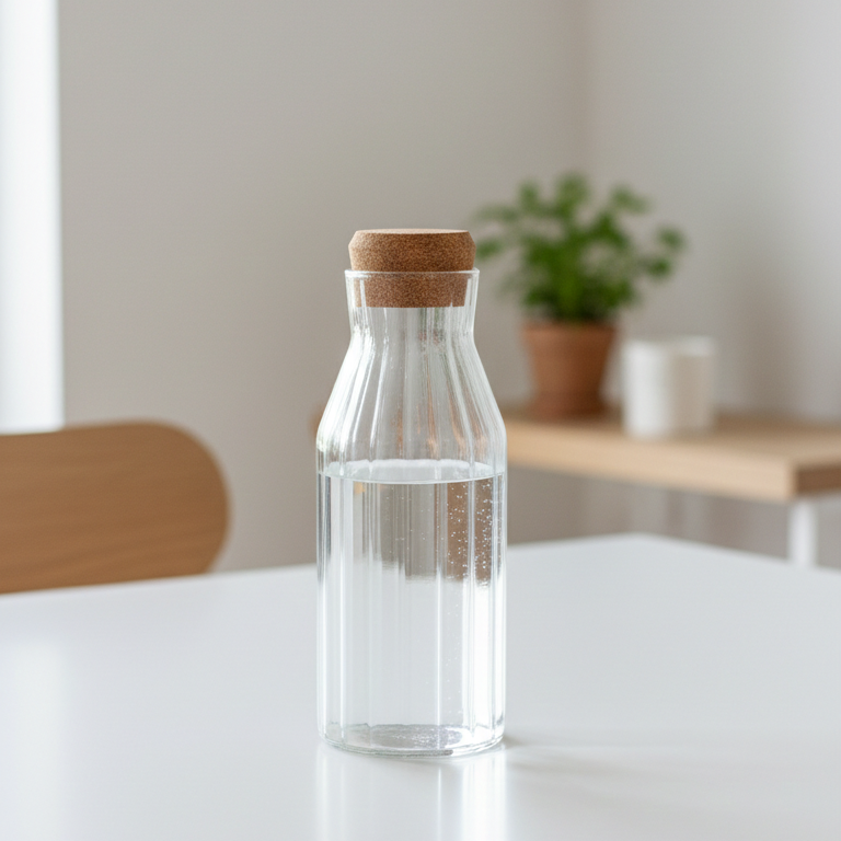 Ribbed glass cork bottleclear storage jar for water juice and kitchen display