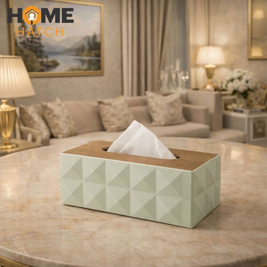 Geometric Textured Tissue Box with Wooden Lid – Luxury Decorative Tissue Holder