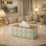 Geometric Textured Tissue Box with Wooden Lid – Luxury Decorative Tissue Holder