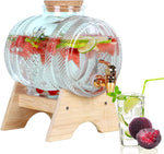 Glass Barrel Water & Juice Dispenser with Wooden Stand & Tap – 3 L & 5 L