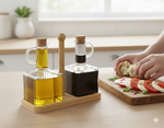 Glass oil and vinegar dispenser set with bamboo stand – Home Hatch Pakistan...glass oil dispenser setoil and vinegar bottle setoil vinegar dispenser Pakistanbamboo stand oil bottlekitchen accessories PakistanHome Hatch kitchenwareglass condiment bottlesmodern kitchen oil dispenserdining table oil bottlevinegar oil dispenser set