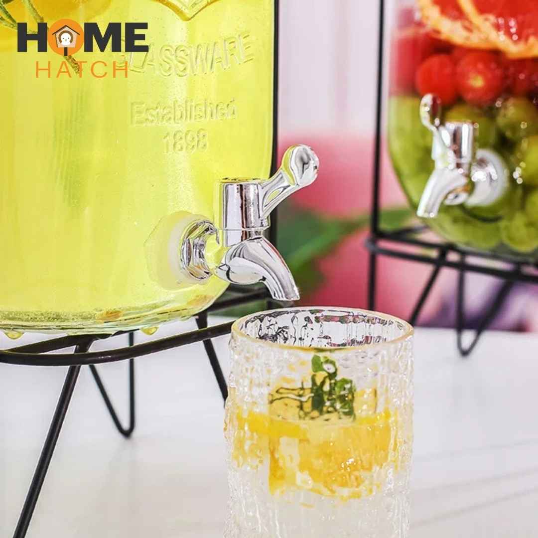 Glass Drink Dispenser with Tap & Stand – 8L