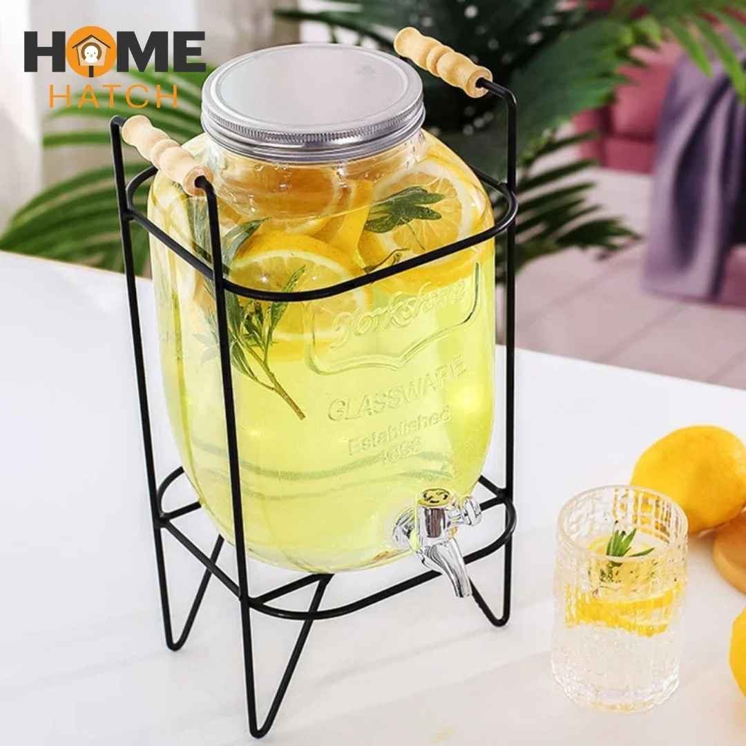 Glass Drink Dispenser with Tap & Stand – 8L