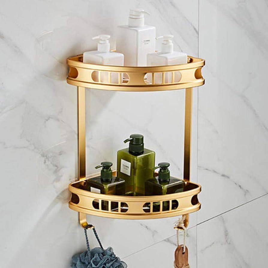 Golden Aluminium Washroom Corner Shelf/Rack | Bathroom Accessories