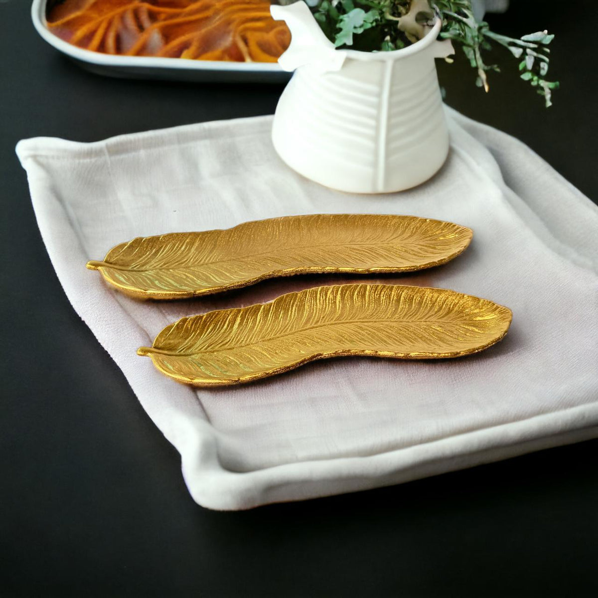 Golden Feather/Leaf Tray Set of 2 | Organizer Tray - Home Hatch