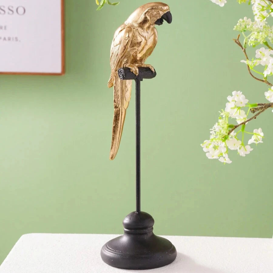 Golden Parrot on Perch| Figurine | Home Décor