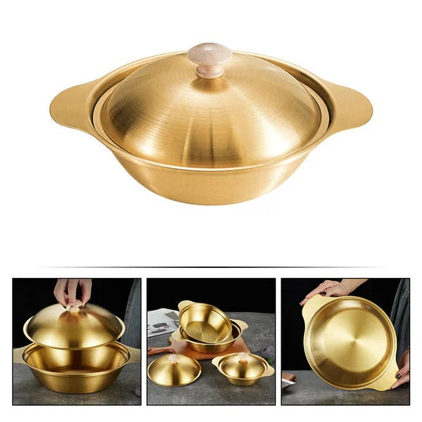 Golden Serving Handi with Lid – Stainless Steel Handi Bowl