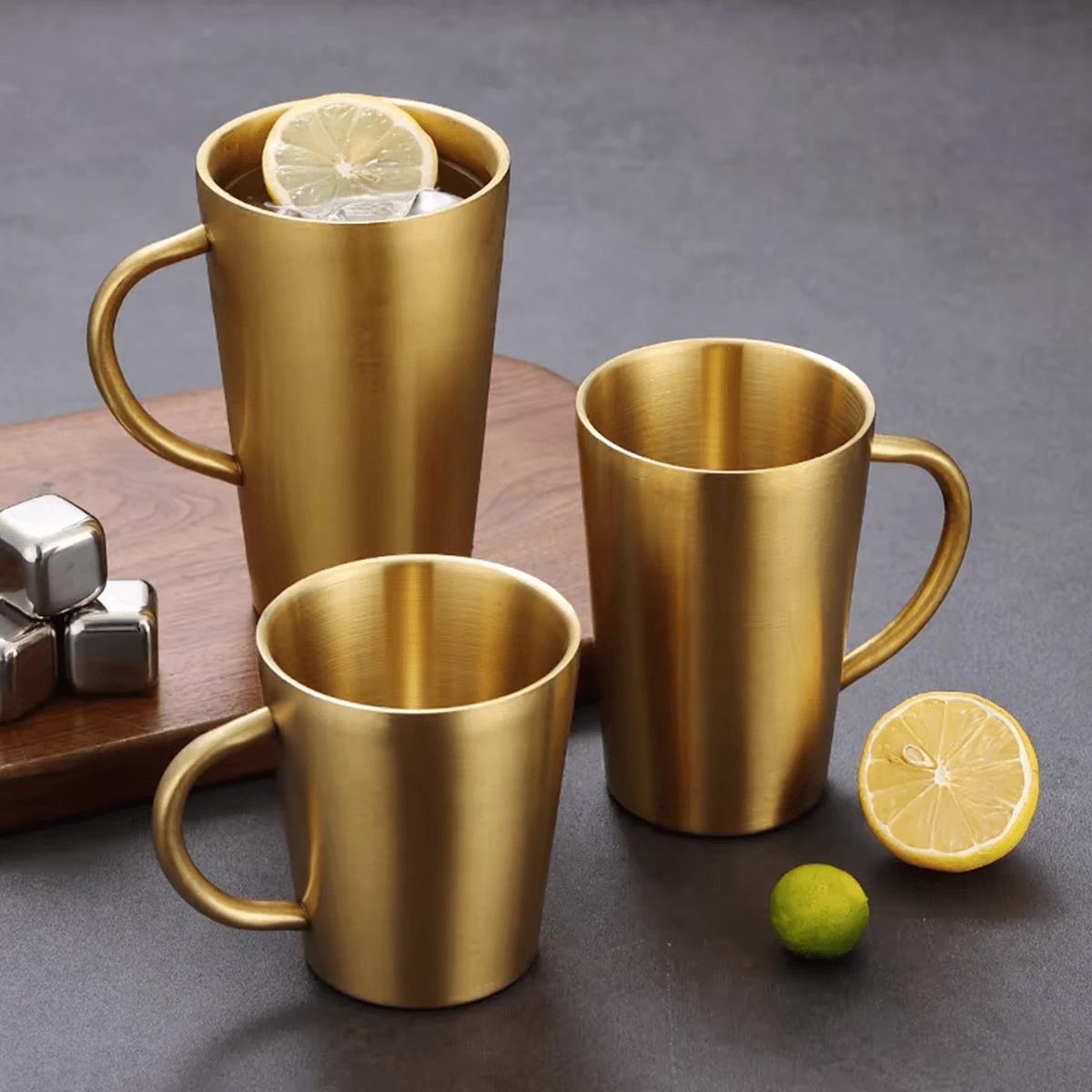 Golden Stainless Steel Mug with Handle – Plain & Textured