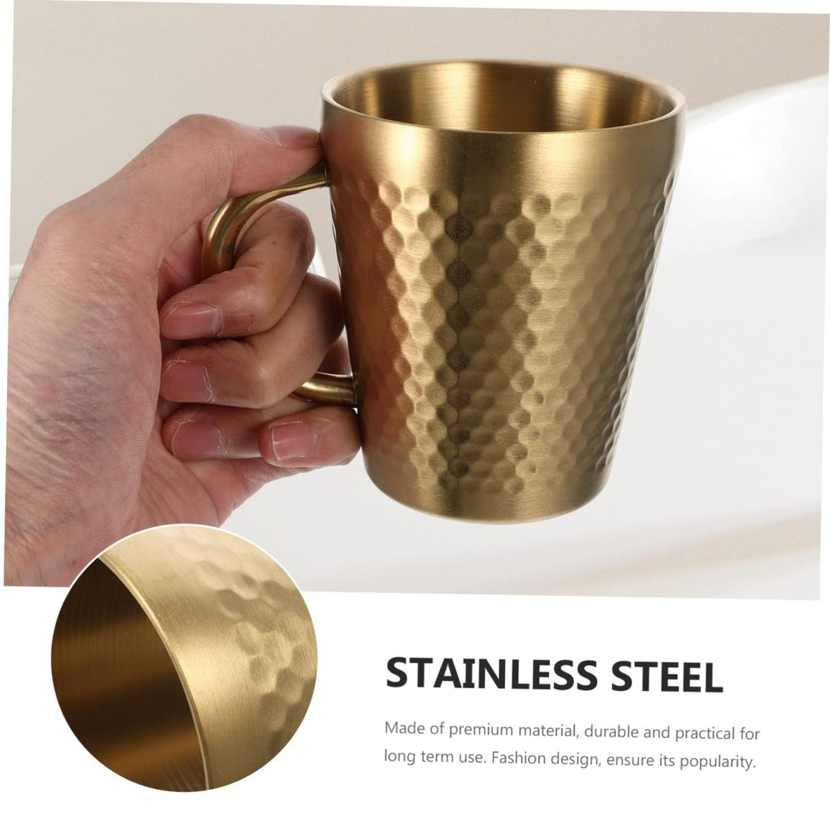 Golden Stainless Steel Mug with Handle – Plain & Textured