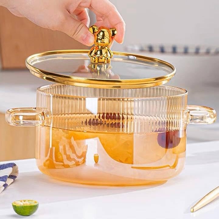 Golden Bear Lid Borosilicate Transparent Glass Cooking Pot – Home Hatch Pakistan