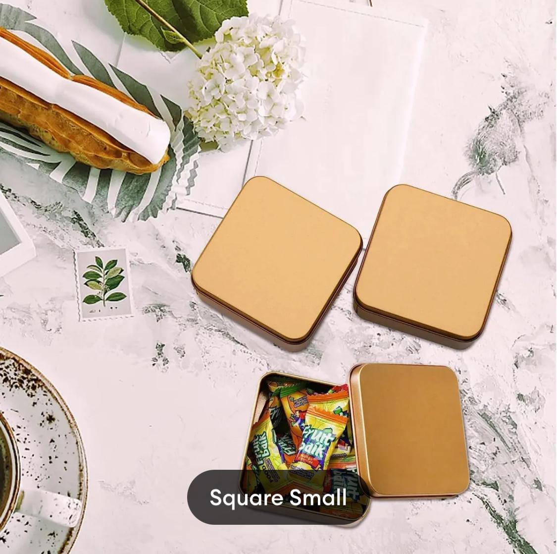 Square Empty Tin Gold Foil Box | Favour Candy Box