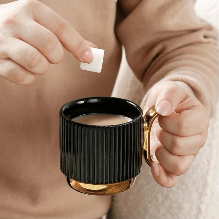Nordic Gold Handle Black Lines Ceramic Coffee Cup