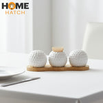 Golf Ball Ceramic & Salt and Pepper Shaker And Toothpicks Holder Set with Bamboo Tray