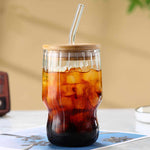 Ripple And Plain Transparent Drinking Glass Tumbler with Bamboo Lid And Glass Straw