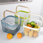 Square Mesh Metal Storage Fruit Basket With Wood Handle