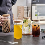 Transparent Round Drinking Glass Tumbler with Bamboo Lid And Glass Straw