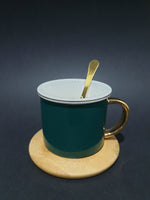 Ceramic Mug with Bamboo Round Saucer and Spoon | Coffee Mug