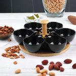 Appetizer Serving Bowls with Rotating Bamboo Tray - 6 Bowls - Home Hatch