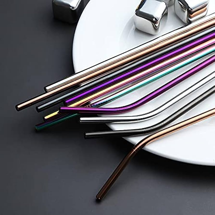 Multicolour Reusable Stainless Steel Drinking Straws With Cleaning Brush