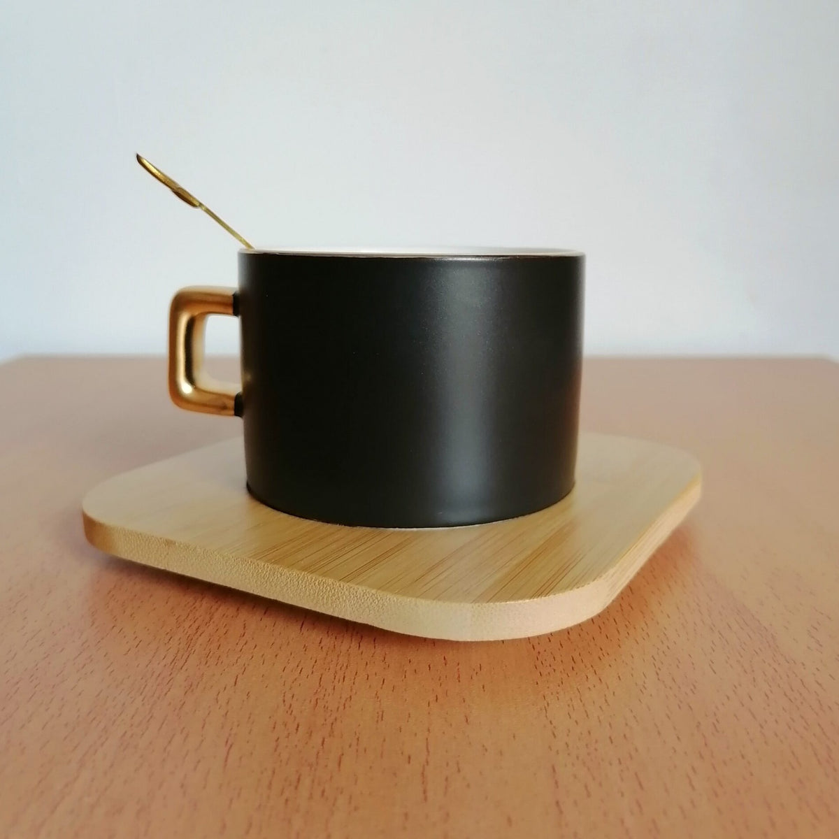 Ceramic Mug with Bamboo Square Saucer and Spoon | Coffee Mug